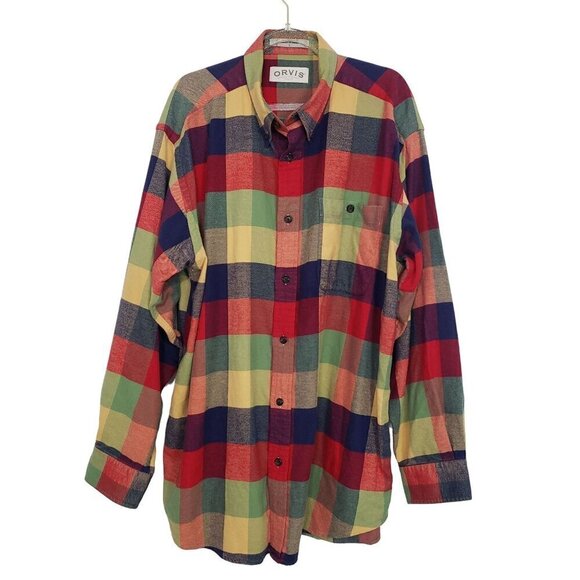 Orvis Check Flannel Shirt Plaid 100% Cotton Long Sleeve Mens Button Up Sz Large - Picture 2 of 8
